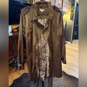 Joan Rivers Brown Trench Coat with Snake-Print Lining